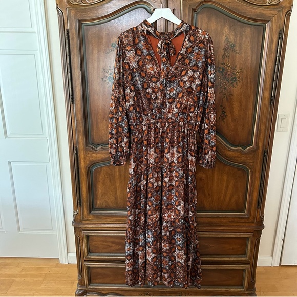 Garnet Hill ~new~ Ballard Swiss-Dot Maxi Dress in Copper Patchwork size Small - Picture 10 of 16